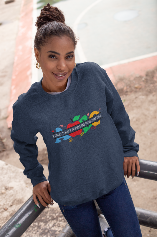 " A Great Teacher Inspires and Transforms Lives" Unisex Heavy Blend™ Crewneck Sweatshirt